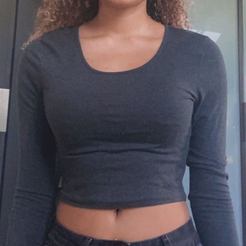 long sleeve gray cropped shirt